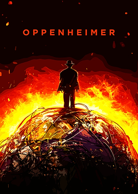Oppenheimer standing on a fiery globe