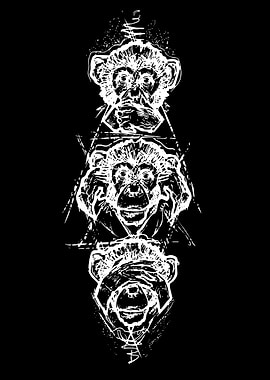 Three Wise Monkeys Illustration