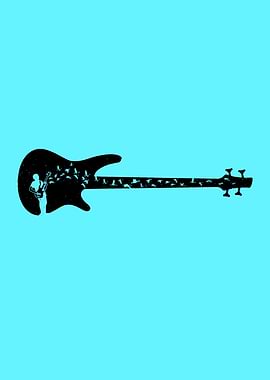 Guitarist silhouette with birds - bass guitar