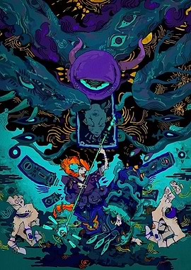 Mystical Battle Scene with One-Eyed Creature