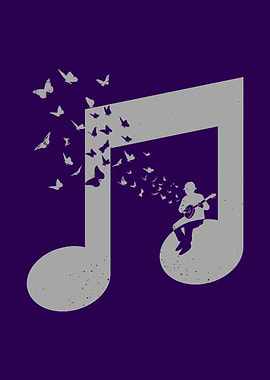 Musician and Butterflies in Musical Note - Banjo Music