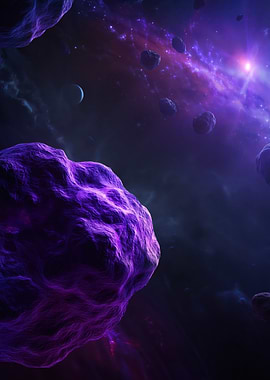 Cosmic Asteroid Field with Nebula