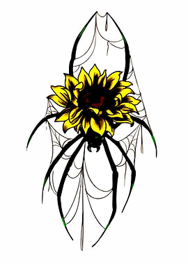 Spider and Sunflower Tattoo Design