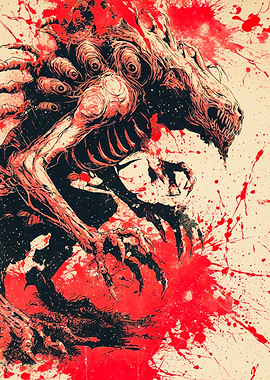 Macabre Skeletal Beast Red Splatter