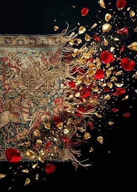 Tapestry Exploding into Rose and Gold Petals