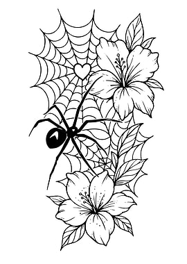 Spiderweb with Flowers and Spider