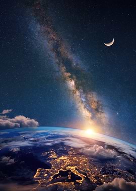 Earth's Milky Way and Moon