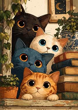 Four Adorable Cats Peeking Out