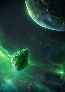 Asteroid and Planet in Nebula