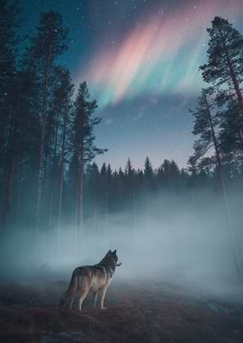 Wolf Under the Aurora Borealis