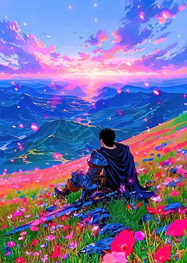 Warrior Gazing at a Sunset Landscape