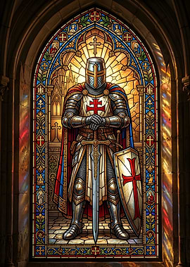 Templar Crusader Knight Stained Glass Window