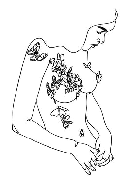 Line Art Woman with Butterflies
