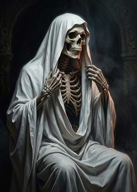 Skeleton Grim Reaper in White Robes