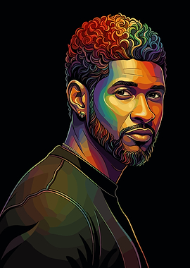Usher Portrait with Rainbow Hair