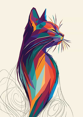 Colorful Geometric Cat Portrait