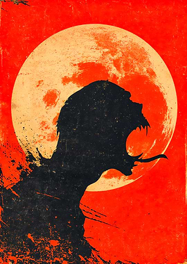 Screaming Zombie Red Moon Silhouette