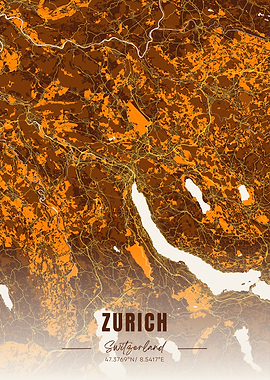 Zurich Switzerland Map Art