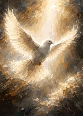 White Dove Poster, Spiritual Light Wall Art, Peace Hope Religious Print