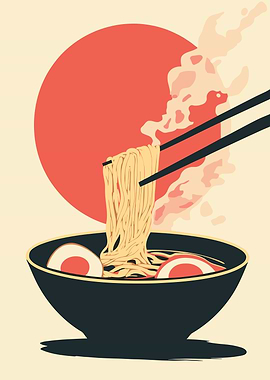 Ramen Bowl with Chopsticks and Sun