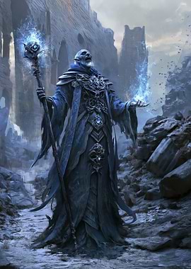 Elderly Mage Casting Blue Magic