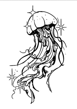 Jellyfish with Stars Tattoo Design