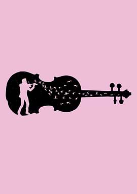 Violin with Silhouette of Musician and Birds - Violinist