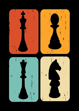 Retro Chess Pieces Vintage Style