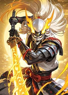 Samurai Warrior with Fiery Sword