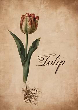 Vintage Tulip Botanical Illustration