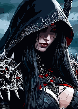Dark Fantasy Sorceress with Red Eyes