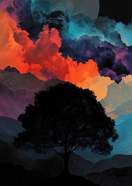 Surreal Mountain Landscape with Dramatic Sky