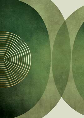Abstract Geometric Green and Gold Art