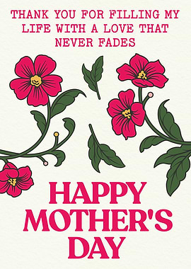 Happy Mother’s Day Floral Poster Elegant Flower Wall Art Gift for Mom Pink Botanical Print