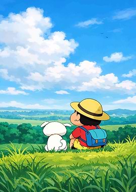 Shinchan and Shiro Enjoying a Scenic View