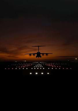 Airplane Landing at Dusk