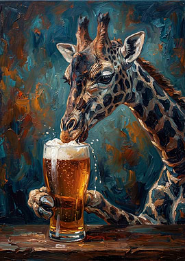 Giraffe drinking beer