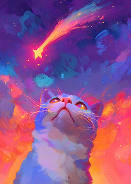 Cat Watching a Shooting Star