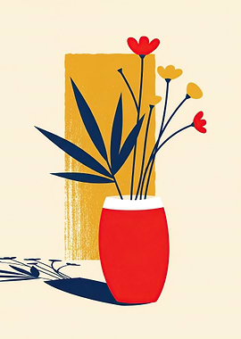 Minimalist Floral Arrangement in Red Vase