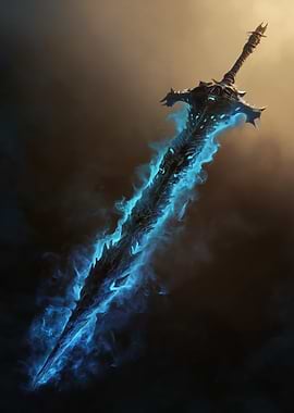 Fantasy Sword with Blue Flames