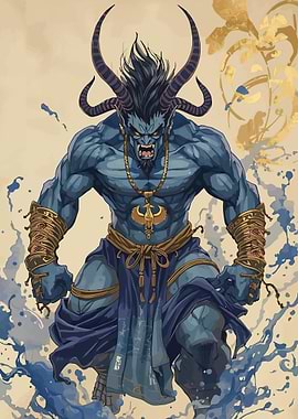 Blue Demon Warrior with Horns