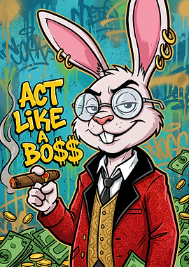Boss Rabbit Smoking Cigar with Money