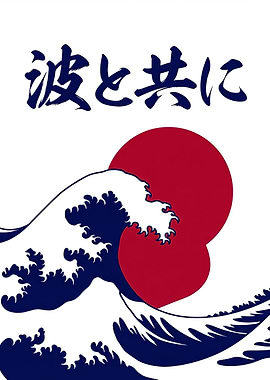 Great Wave with Japanese Text and Sun