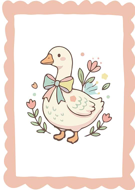 Cute Goose with Flowers and Bow