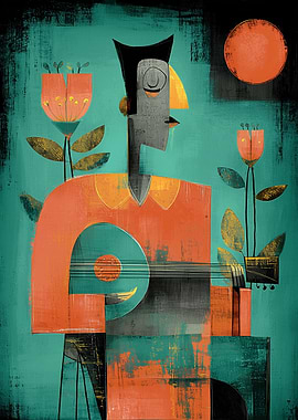 Musician Playing Guitar Amidst Flowers