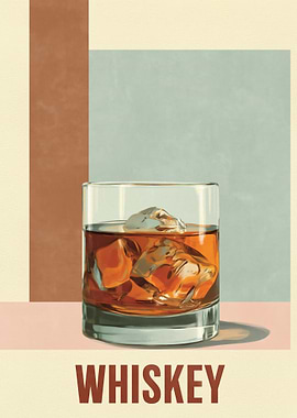Whiskey Glass with Ice Cubes
