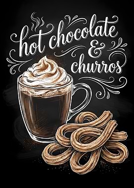 Hot Chocolate and Churros Chalkboard Art