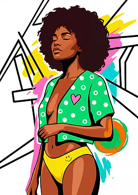 Woman with Afro and Colorful Background
