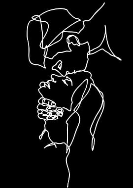 Abstract couple kissing line art