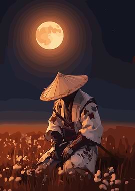 Samurai Under a Full Moon